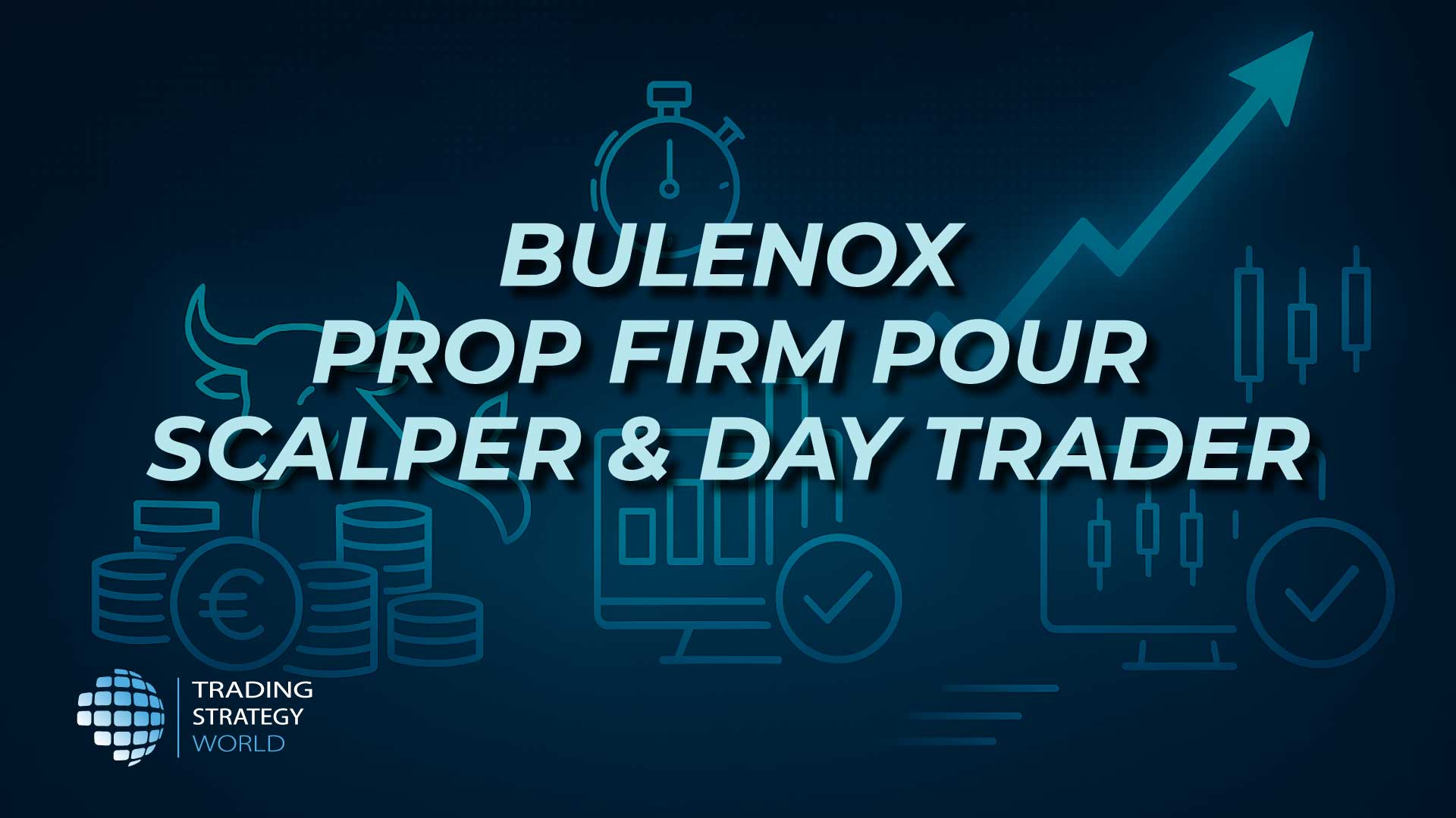 Illustration néon bleu Bulenox avec taureau, argent, graphiques et chrono – Stratégie de financement pour scalping et day trading