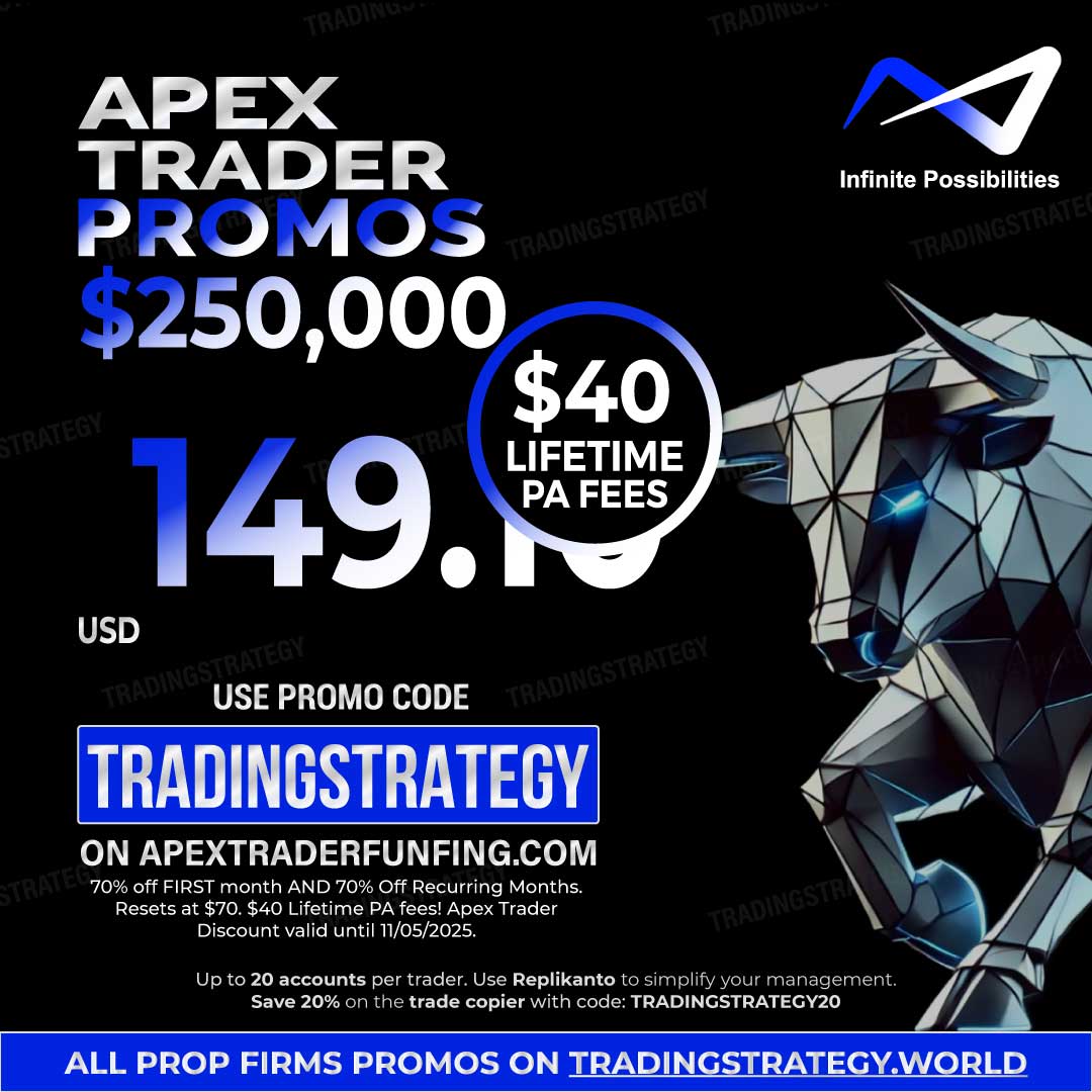 Oferta Apex 250K – Código TRADINGSTRATEGY para -70 % y activación del PA a 40 $ – Venta Flash noviembre de 2025 Reto Apex 250K – -70 % y activación del PA a 40 $ en noviembre de 2025