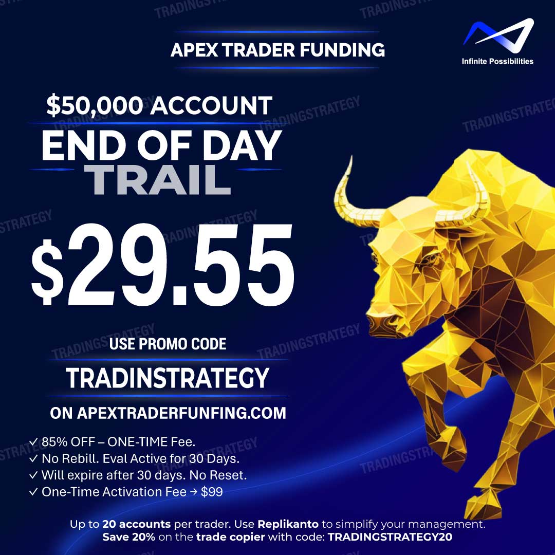Promo Apex Trader 50K – Type EOD – Code TRADINGSTRATEGY – Mars 2026 Promo Apex Trader 50K – Type EOD – Mars 2026 – Code TRADINGSTRATEGY