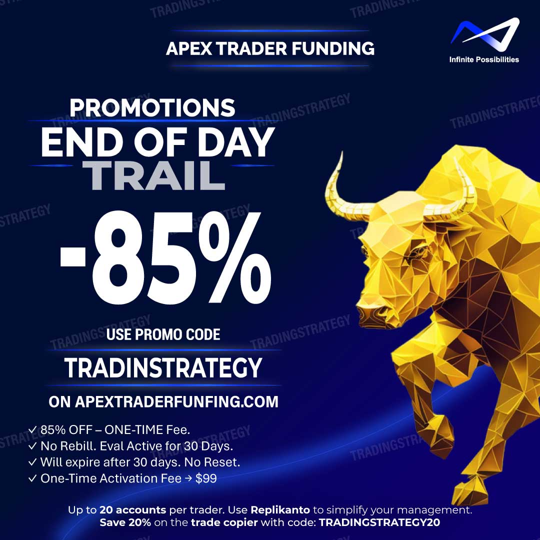 Promo Apex Trader EOD Trail – Tous les comptes – Code TRADINGSTRATEGY – Fin 13 mars Promo Apex Trader EOD Trail – Tous les comptes – Mars 2026 – Code TRADINGSTRATEGY