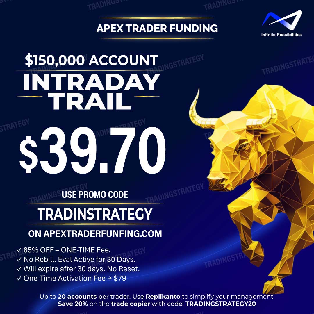 Promo Apex Trader 150K – Intraday – Code TRADINGSTRATEGY – Fin 13 mars Promo Apex Trader 150K – Intraday – Mars 2026 – Code TRADINGSTRATEGY