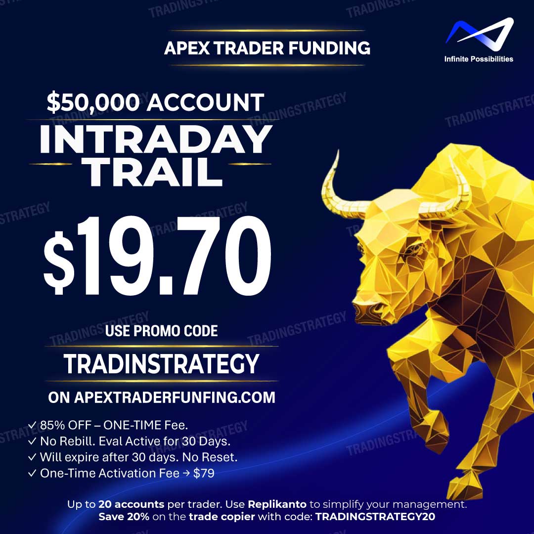 Promo Apex Trader 50K – Type Intraday – Code TRADINGSTRATEGY – Mars 2026 Promo Apex Trader 50K – Type Intraday – Mars 2026 – Code TRADINGSTRATEGY